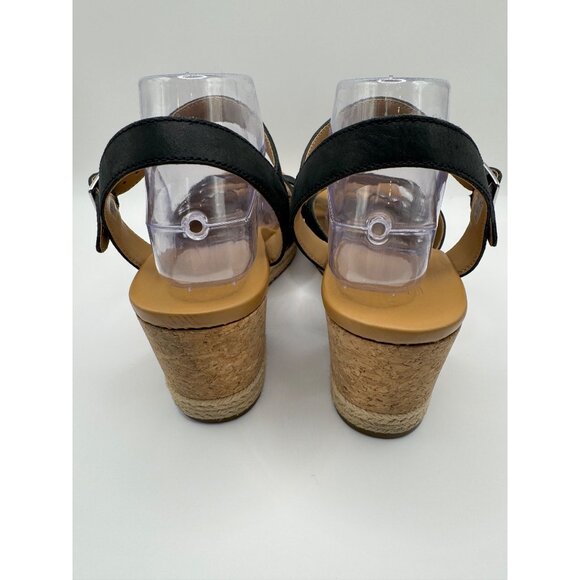 UGG Shoes Women 11 Black Leather Ankle Strap Platform Cloverdale Wedge Sandal - Picture 7 of 12